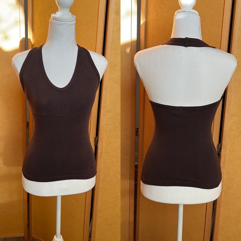 Brown Cotton Spandex stretch halter top (S) by Rampage